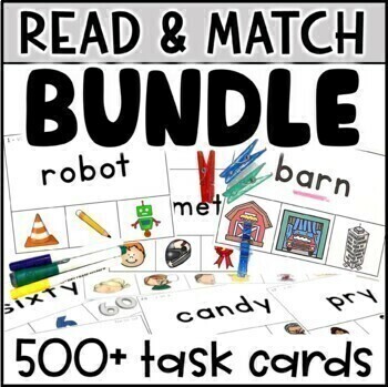 Preview of Read and Match Phonics Task Cards BUNDLE - Orton Gillingham Decodable Words