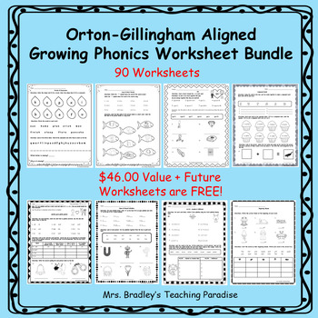 Preview of Orton-Gillingham Aligned Phonics Worksheet GROWING Bundle 90 Worksheets