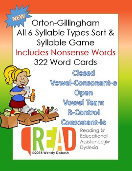 Preview of Orton-Gillingham All 6 Syllable Types Sort & Game + Nonsense words (322 Words)