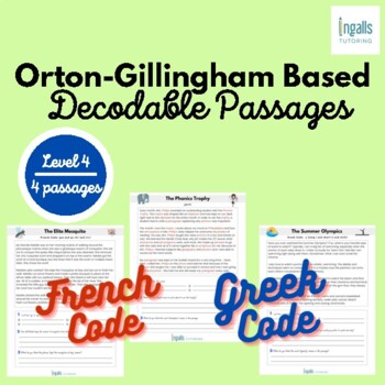 Preview of Orton-Gillingham Based Decodable Passages: Greek & French Code (Level 4)