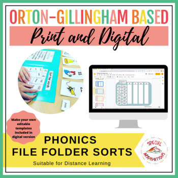 Preview of Orton-Gillingham Based Phonics File Folder Activities Bundle | Print & Digital |