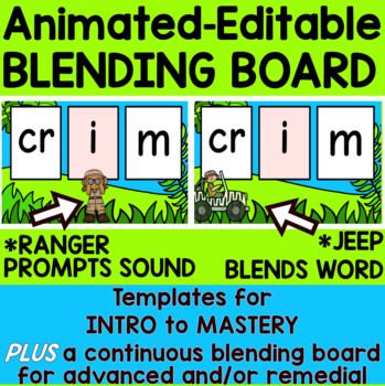 Preview of Orton Gillingham Blending Board Initial & Ending Blends Safari Animated Editable