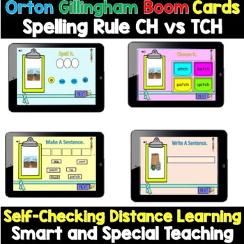 Preview of Orton Gillingham  CH vs TCH Spelling Rule Boom Cards Distance Learning