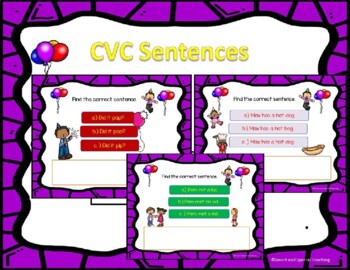 Preview of Orton Gillingham CVC Decodable Sentences Google Slides Powerpoint & Easel