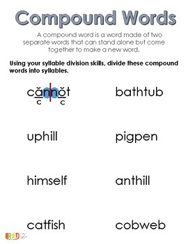 Orton Gillingham Extended Syllable Division Compound Words - 