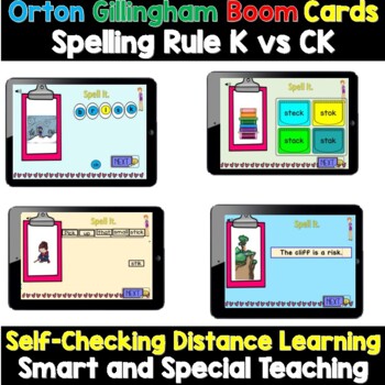 Preview of Orton Gillingham  K vs CK Spelling Rule Boom Cards Distance Learning Barton