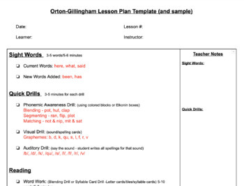 Orton Gillingham Lesson Plan Template by Nicole Miller TPT