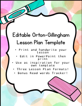 Preview of Orton-Gillingham Lesson Plan Template-Editable!!