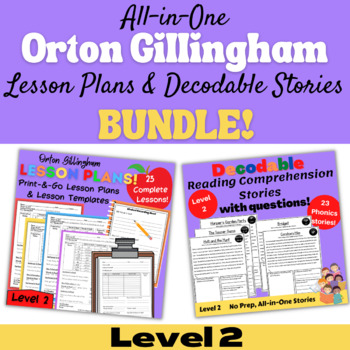 Preview of Orton Gillingham Lesson Plans, Templates & Decodable Stories LEVEL 2 BUNDLE