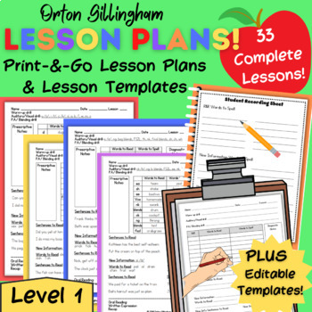 Preview of Orton Gillingham Lesson Plans & Editable Templates Level 1