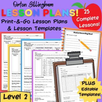 Preview of Orton Gillingham Lesson Plans & Editable Templates Level 2