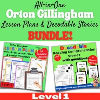 Preview of Orton Gillingham Lesson Plans & Decodable Passages LEVEL 1 BUNDLE