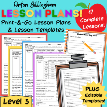 Preview of Orton Gillingham Lesson Plans & Editable Templates Level 3