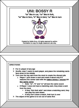 Preview of UNI: Bossy R Card Game (ar, er, ir, or, ur)- Orton Gillingham Phonics/Reading