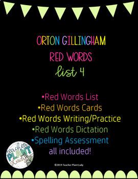 Orton Gillingham Red Word List/Level 4 Practice by Teacher ...