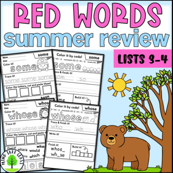 Preview of Orton-Gillingham Red Words Worksheets Lists 3-4 | Summer Review
