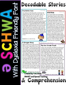 Preview of Orton Gillingham Schwa Decodable Stories & Comprehension (Dyslexia Font)