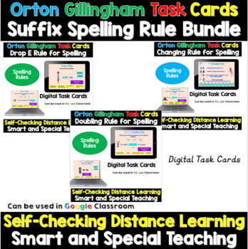Preview of Orton Gillingham Suffix Spelling Google Slides Bundle Distance Learning