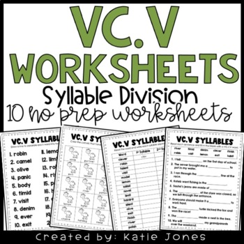 Orton Gillingham VC.V Syllable Division Worksheets by Katie Jones