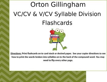 Preview of Orton Gillingham VC/CV & V/CV Compound Word Flashcards.