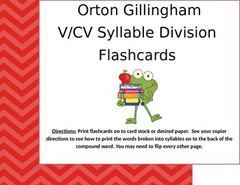 Preview of Orton Gillingham V/CV Compound Word Flashcards.