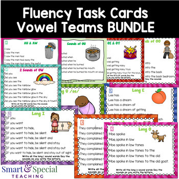 Preview of Orton Gillingham Vowel Team Fluency Task Cards Bundle RTI/ Dyslexia