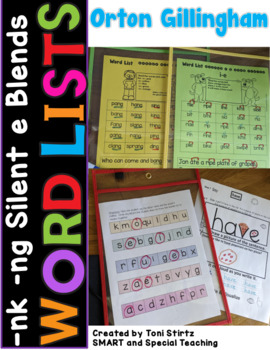 Preview of Orton Gillingham Word Lists -nk and -ng, Blends, Magic E suffix ed ing  and s