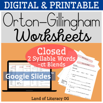 Preview of Orton-Gillingham Worksheets: Closed 2-Syllables with -ct Blends