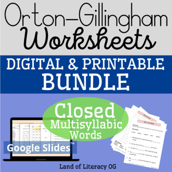 Preview of Orton-Gillingham Worksheets & Games Bundle: Closed Syllables Multisyllabic