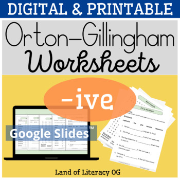 Preview of Orton-Gillingham Worksheets & Games: Multisyllabic v-e with -ive