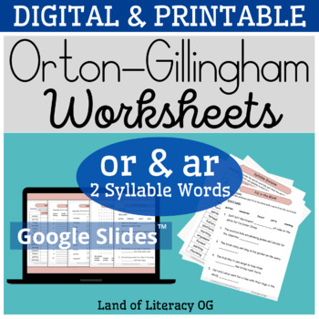 Preview of Orton-Gillingham Worksheets & Games: R-Controlled ar, or