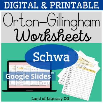 Preview of Orton-Gillingham Worksheets & Games: Schwa