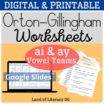 Preview of Orton-Gillingham Worksheets & Games: Vowel teams ai, ay