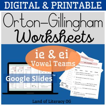 Preview of Orton-Gillingham Worksheets & Games: Vowel teams ie, ei