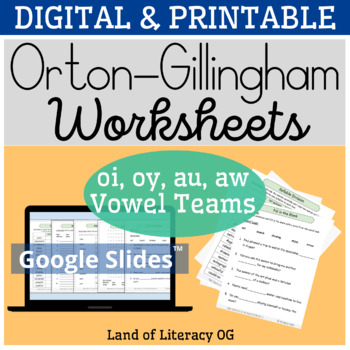 Preview of Orton-Gillingham Worksheets & Games: Vowel teams oi, oy, au, aw