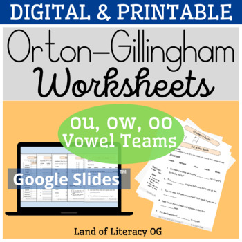 Preview of Orton-Gillingham Worksheets & Games: Vowel teams ou, ow, oo