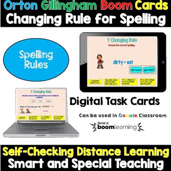 Preview of Orton Gillingham  Y to I Changing Rule for Suffixes Boom Cards Distance Learning