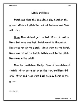 Preview of Orton Gillingham Story -tch Controlled Reading Passage "Mitch and Ness"