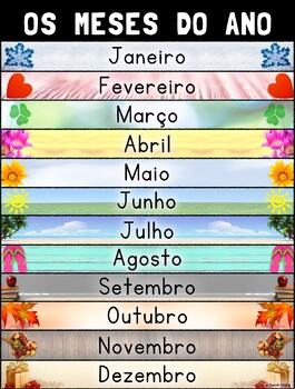 Preview of Os Meses Do Ano (Months of the Year) Poster – Portuguese