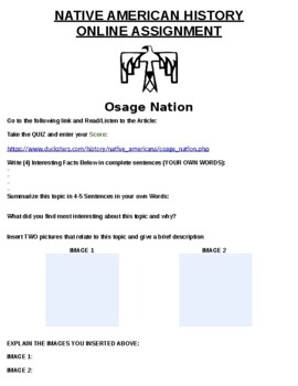 Preview of Osage Nation Online Assignment W/ Online Article (Word)