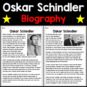Preview of Oskar Schindler Biography | Reading Comprehension | Reflection | World History