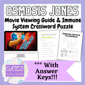 Preview of Osmosis Jones Movie Guide Worksheet & Immunity System Crossword Puzzle