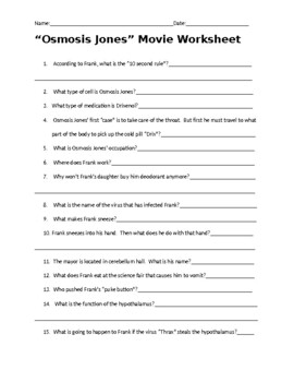 Osmosis Jones Movie Worksheet with KEY by Biology Boutique | TpT