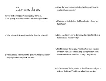 Preview of Osmosis Jones Video Worksheet