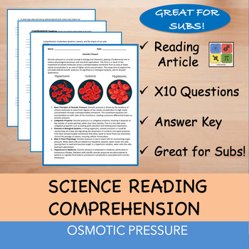 Preview of Osmotic Pressure - Reading Passage and x 10 Questions (EDITABLE)