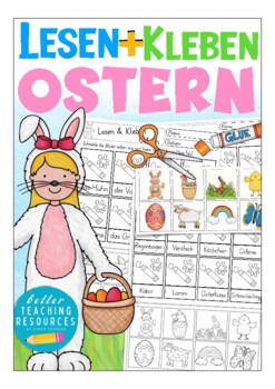Preview of Ostern Deutsch Lesen + Kleben Arbeitsblätter German Easter worksheets