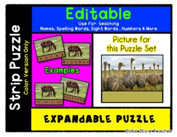 Ostrich Type Bird Expandable Editable Strip Puzzle with Multiple