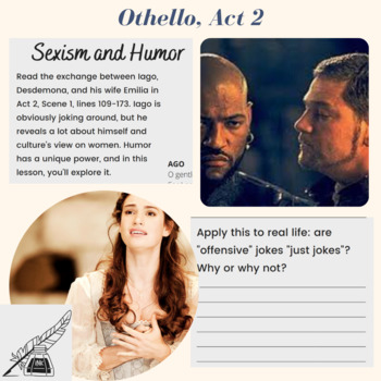 Preview of Othello, Act 2 Worksheet Sexism and Humor