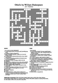 Othello Act 4 Vocabulary Crossword by M Walsh TPT