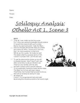 Preview of Othello --- Iago - Soliloquies Act 1 and 2 Analysis + Character Analysis